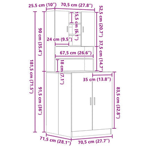 Ντουλάπα Πλυντηρίου 2 τεμ. Μαύρη Δρυς 70,5 x 71,5 x 181,5 εκ