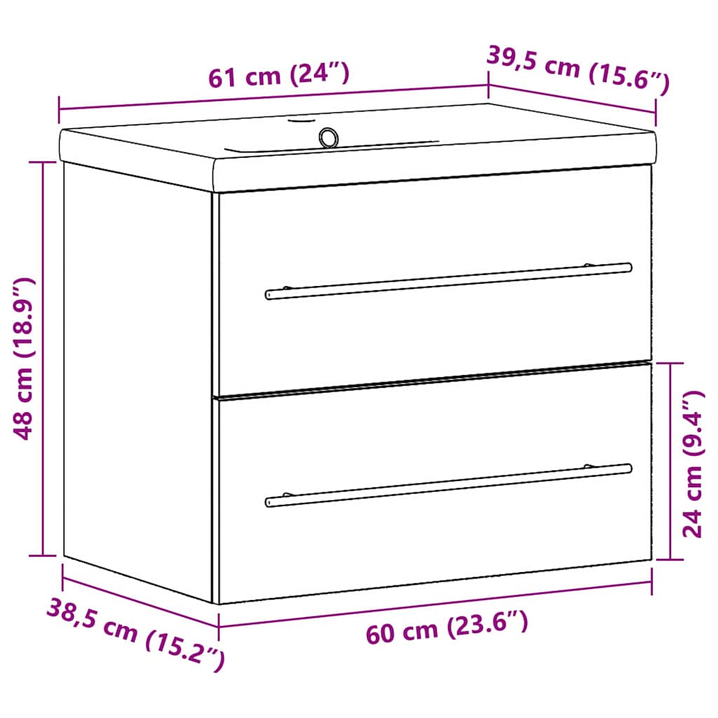 Ντουλάπα Νιπτήρα Mπάνιου με συρτάρι Επιτοίχιο 2 pcs Παλιό Ξύλο - Pakobazaar