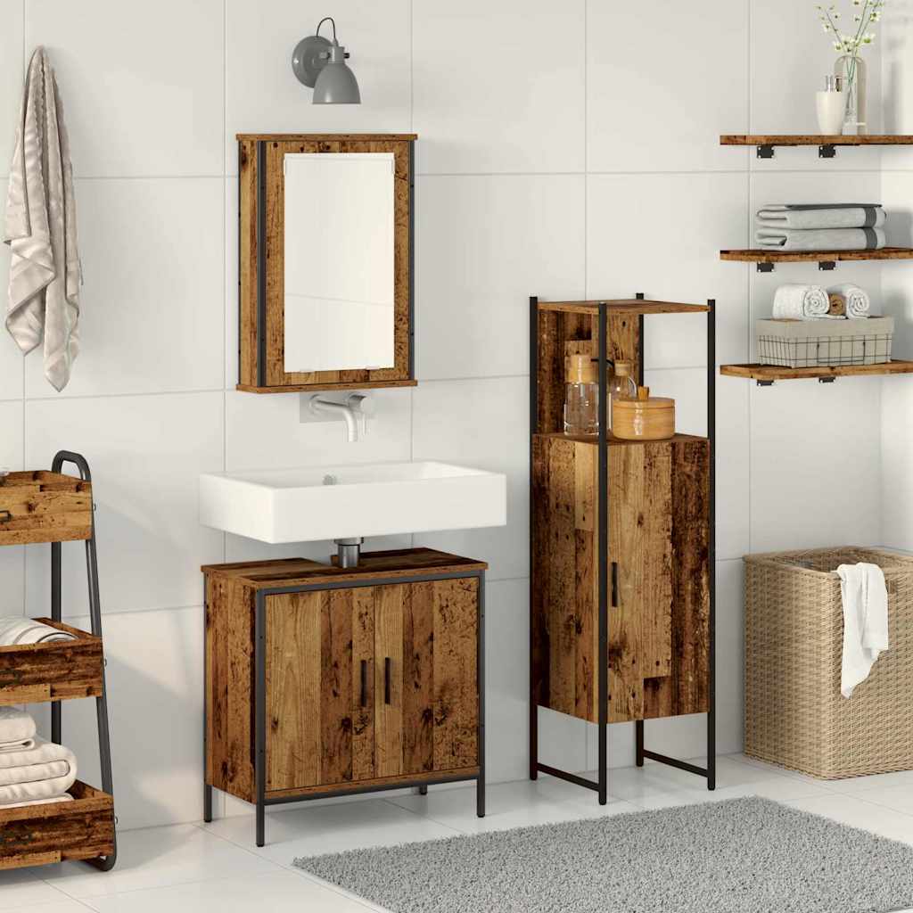 Σετ Επίπλων Μπάνιου με πόρτα 3 pcs Καφέ 33 x 33 x 120.5 εκ.