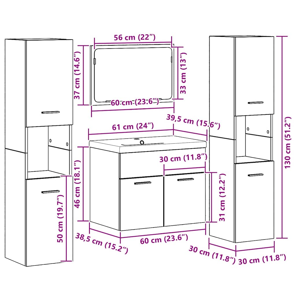Σετ αποθήκευσης Επιτοίχιο 4 pcs Επεξεργασμένο ξύλο