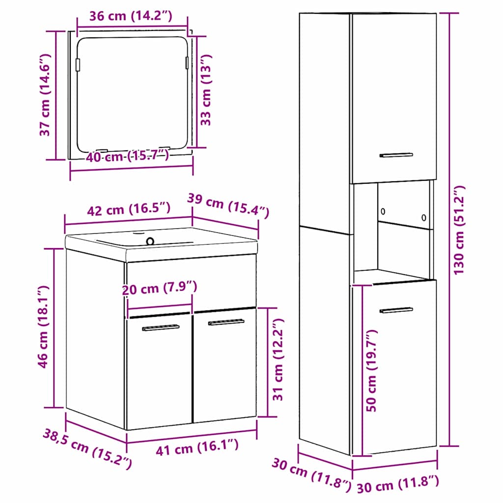 Σετ Επίπλων Μπάνιου με ράφι 4 pcs Παλιό Ξύλο Επεξεργασμένο ξύλο