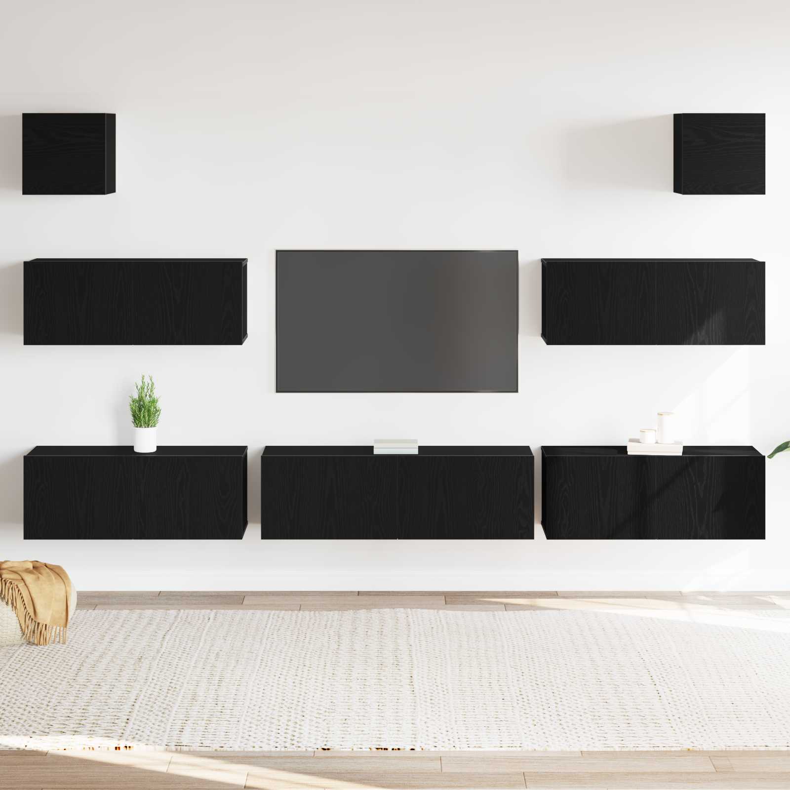 Σετ επίπλου τηλεόρασης 7 pcs Μαύρη Οξυά 100 x 30 x 30 cm - Pakobazaar
