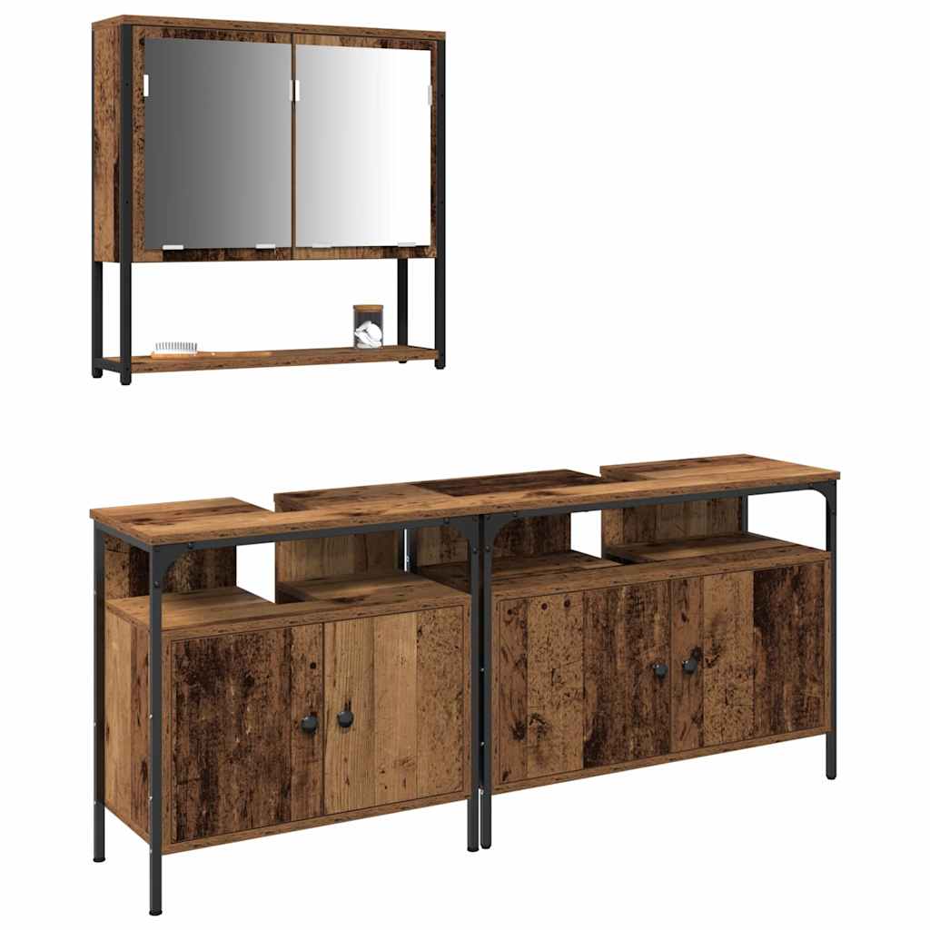 Σετ Επίπλων Μπάνιου με ράφι 3 pcs Καφέ Επεξεργασμένο ξύλο