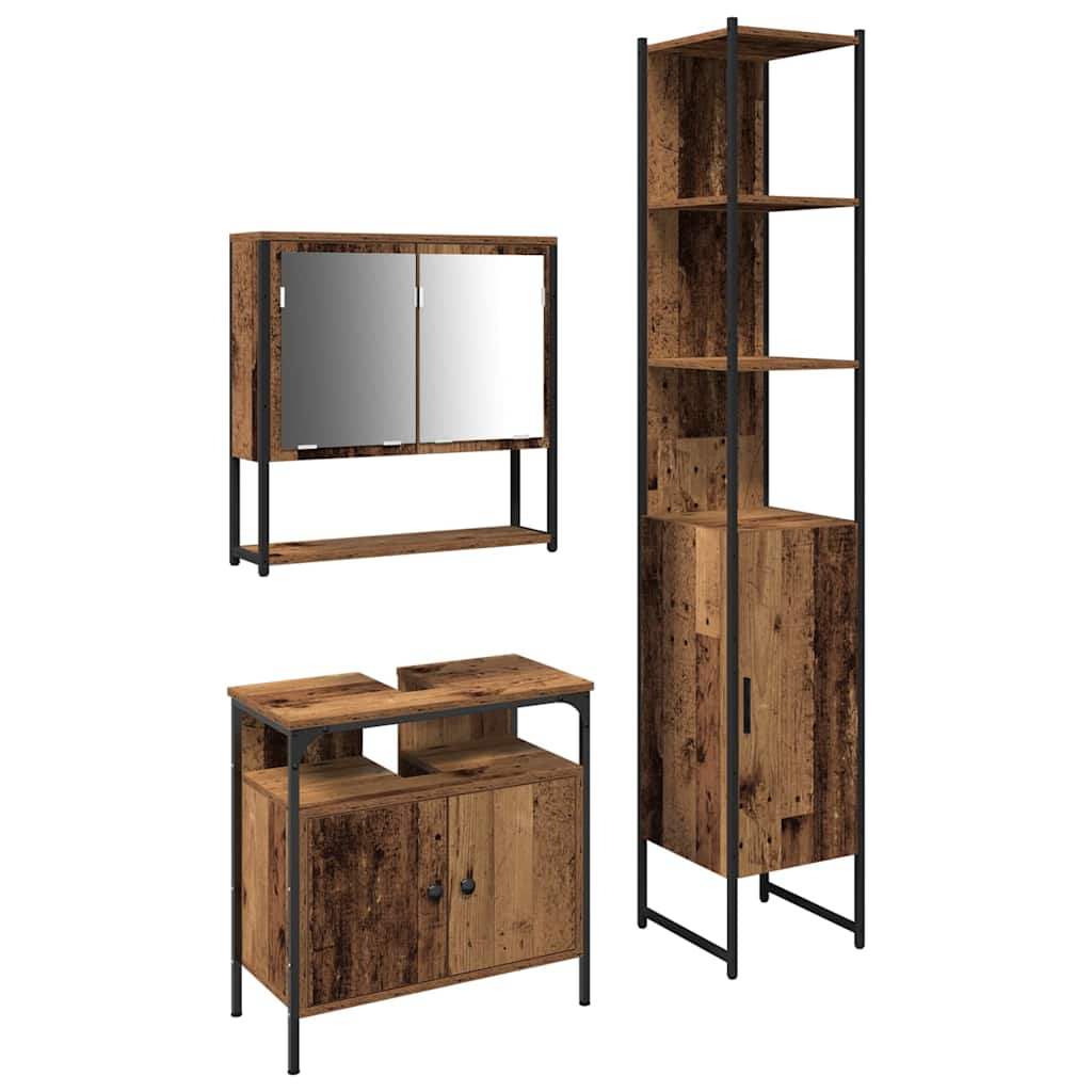 Σετ Επίπλων Μπάνιου με ράφι 3 pcs Παλιό Ξύλο Επεξεργασμένο ξύλο
