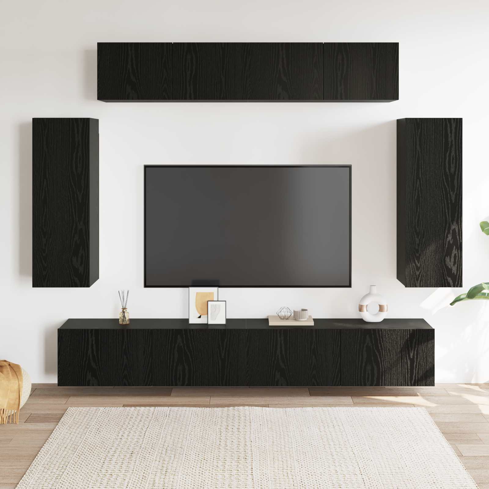 Σετ επίπλου τηλεόρασης 6 pcs Μαύρη Οξυά 100 x 30 x 30 cm