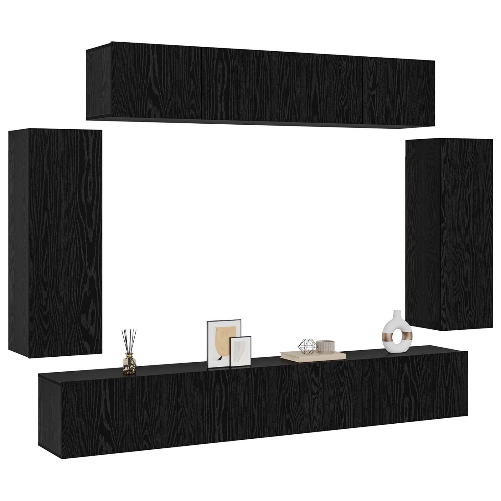 Σετ επίπλου τηλεόρασης 6 pcs Μαύρη Οξυά 100 x 30 x 30 cm