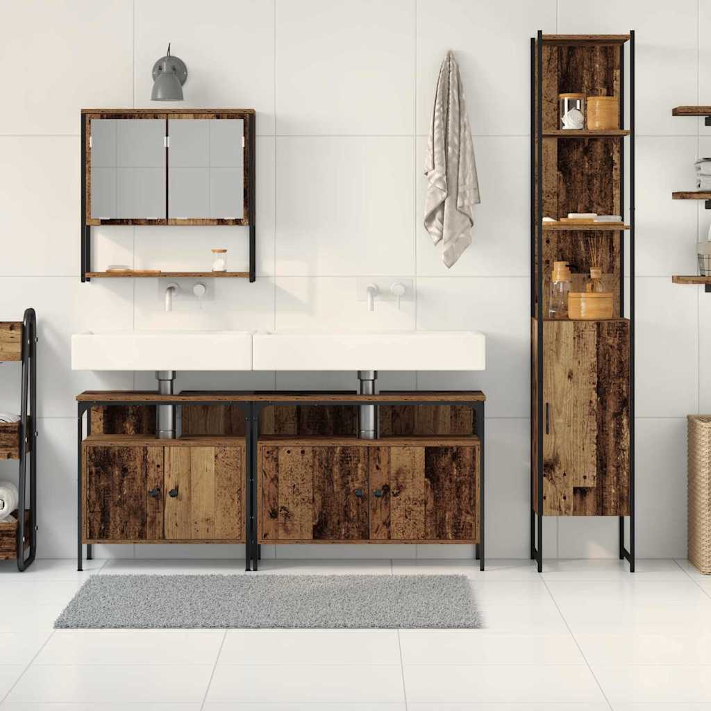 Σετ Επίπλων Μπάνιου με ράφι 4 pcs Παλιό Ξύλο Επεξεργασμένο ξύλο