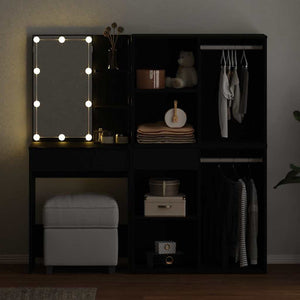 Σετ Τραπέζι Μακιγιάζ LED με ράφι Μαύρη Οξυά 140 x 40 x 140 εκ - Pakobazaar