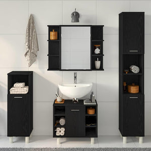 Σετ Επίπλων Μπάνιου με ράφι 4 pcs Μαύρο 30 x 30 x 179,5 εκ - Pakobazaar