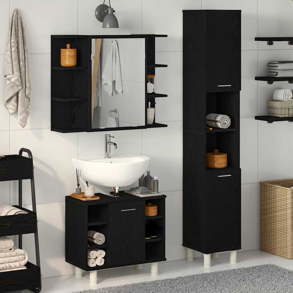Σετ Επίπλων Μπάνιου με ράφι 3 pcs Μαύρο 30 x 30 x 179,5 εκ - Pakobazaar