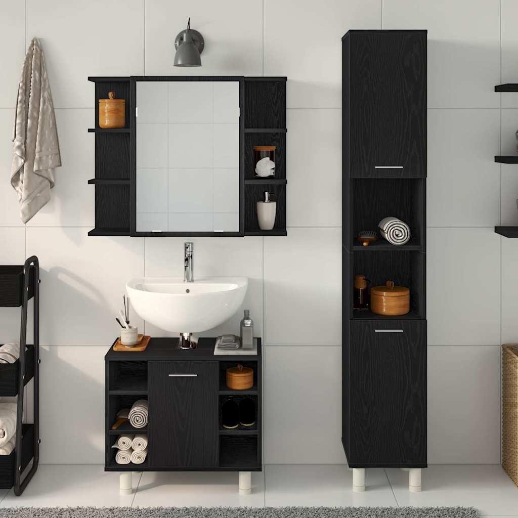 Σετ Επίπλων Μπάνιου με ράφι 3 pcs Μαύρο 30 x 30 x 179,5 εκ - Pakobazaar
