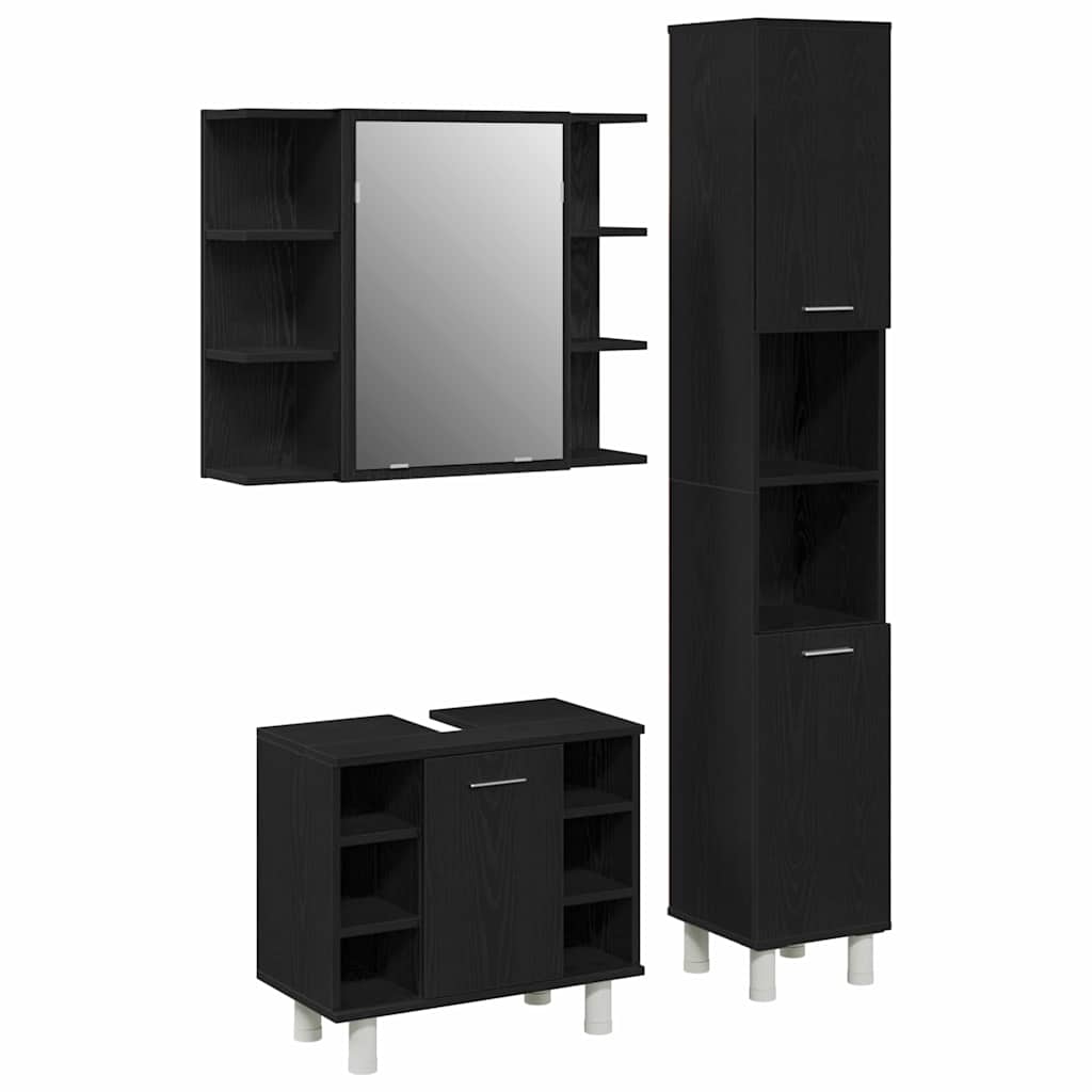 Σετ Επίπλων Μπάνιου με ράφι 3 pcs Μαύρο 30 x 30 x 179,5 εκ - Pakobazaar