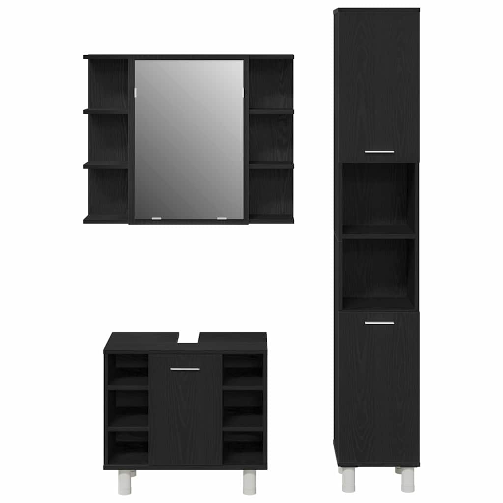 Σετ Επίπλων Μπάνιου με ράφι 3 pcs Μαύρο 30 x 30 x 179,5 εκ - Pakobazaar