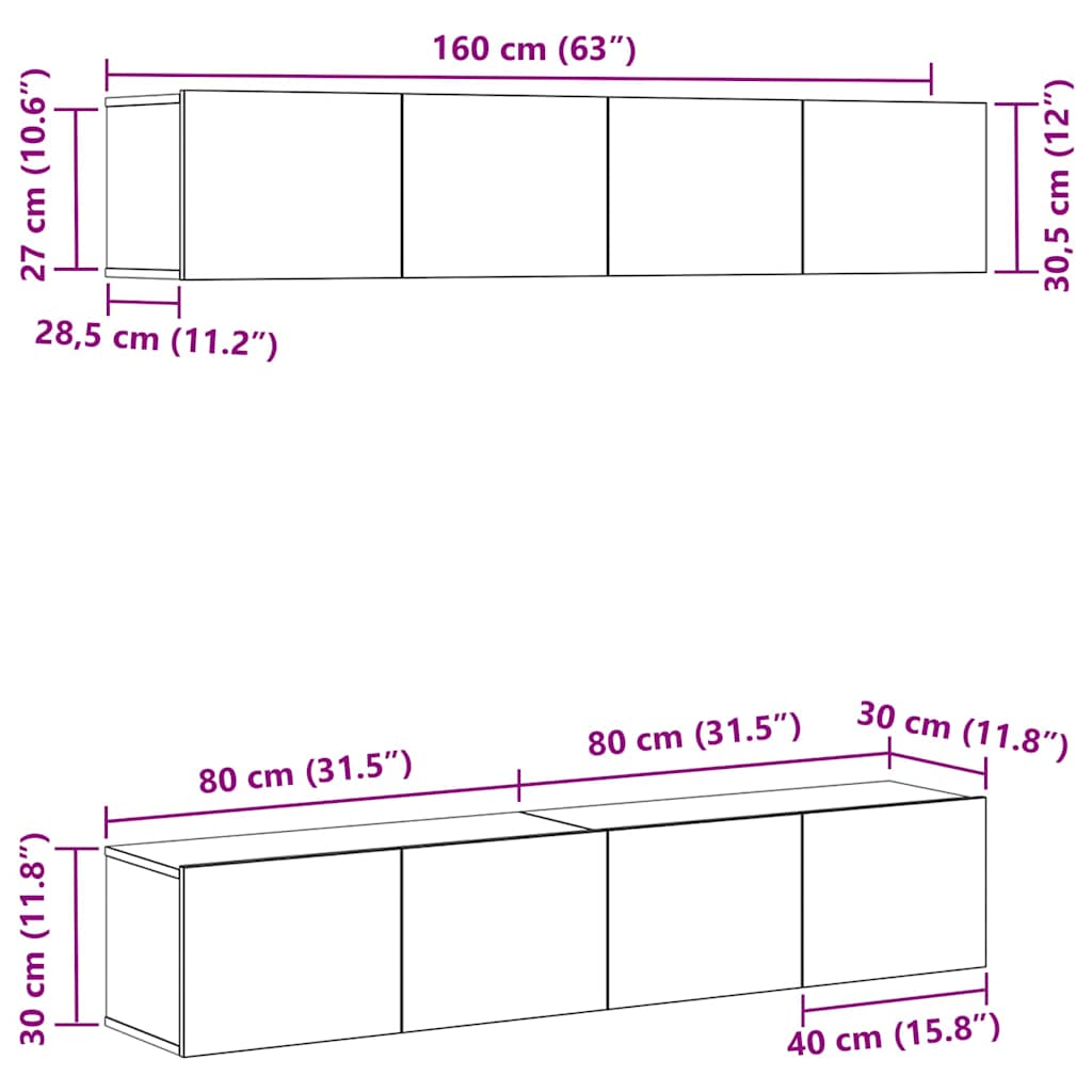 Σετ επίπλου τηλεόρασης 4 pcs Μαύρη Οξυά 80 x 30 x 30 εκ