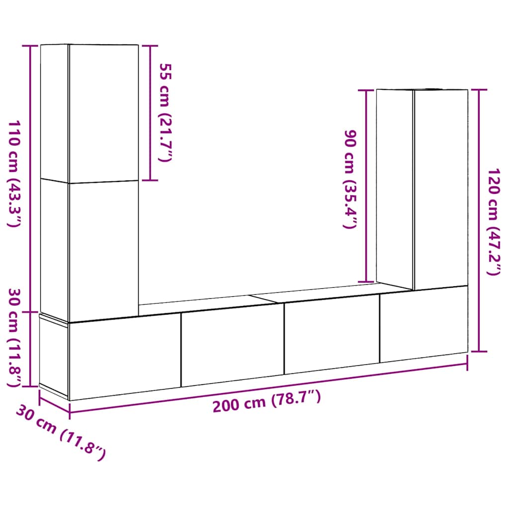 Σετ επίπλου τηλεόρασης 6 pcs Μαύρη Οξυά Επεξεργασμένο ξύλο - Pakobazaar