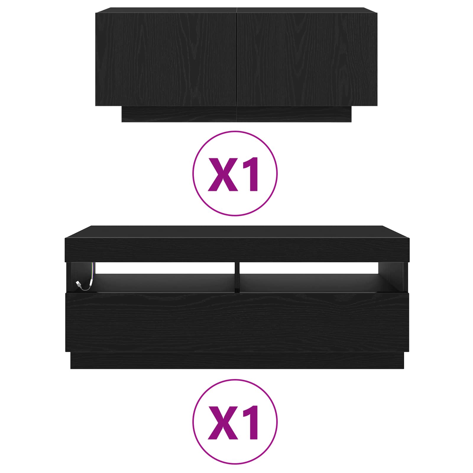 Σετ επίπλου τηλεόρασης Επιτοίχιο 2 pcs Μαύρο 200 x 35 x 40 εκ. - Pakobazaar