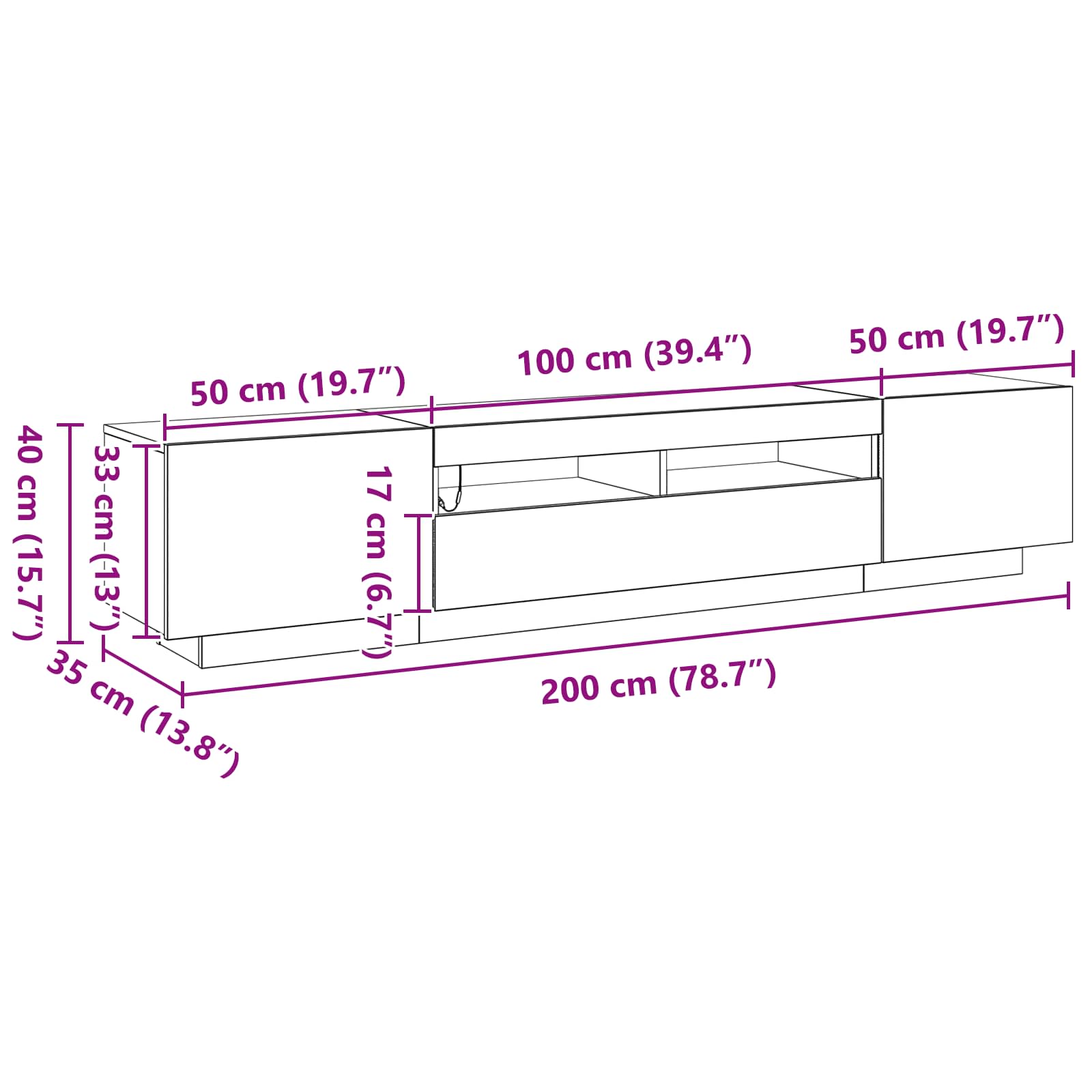 Σετ επίπλου τηλεόρασης Επιτοίχιο 2 pcs Μαύρο 200 x 35 x 40 εκ. - Pakobazaar
