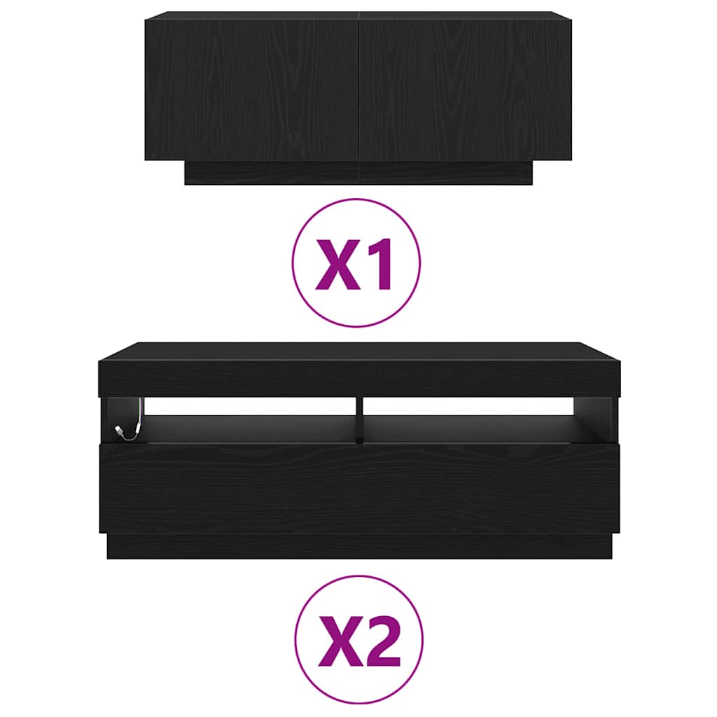 Σετ επίπλου τηλεόρασης Επιτοίχιο 3 pcs Μαύρο 300 x 35 x 40 εκ - Pakobazaar