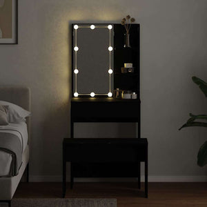 Σετ Τραπέζι Μακιγιάζ LED 2 pcs Μαύρη Οξυά Επεξεργασμένο ξύλο - Pakobazaar