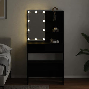 Σετ Τραπέζι Μακιγιάζ LED 2 pcs Μαύρη Οξυά Επεξεργασμένο ξύλο - Pakobazaar