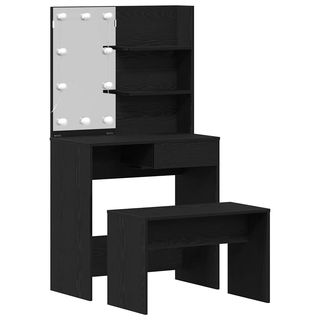 Σετ Τραπέζι Μακιγιάζ LED 2 pcs Μαύρη Οξυά Επεξεργασμένο ξύλο - Pakobazaar