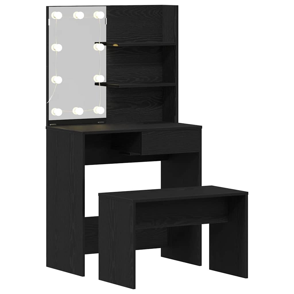 Σετ Τραπέζι Μακιγιάζ LED 2 pcs Μαύρη Οξυά Επεξεργασμένο ξύλο - Pakobazaar