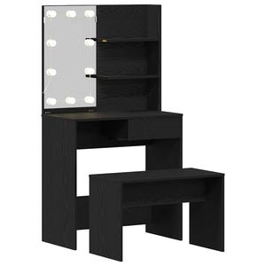 Σετ Τραπέζι Μακιγιάζ LED 2 pcs Μαύρη Οξυά Επεξεργασμένο ξύλο - Pakobazaar