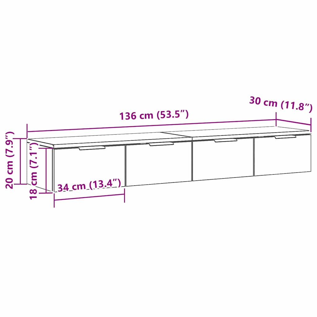 Ντουλάπα τοίχου με συρτάρι 2 pcs Μαύρη Οξυά 68 x 30 x 20 εκ.
