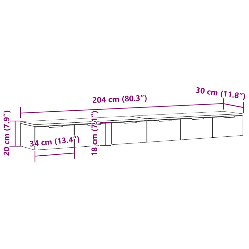 Ντουλάπα τοίχου με συρτάρι 2 pcs Μαύρη Οξυά 102 x 30 x 20 εκ. - Pakobazaar