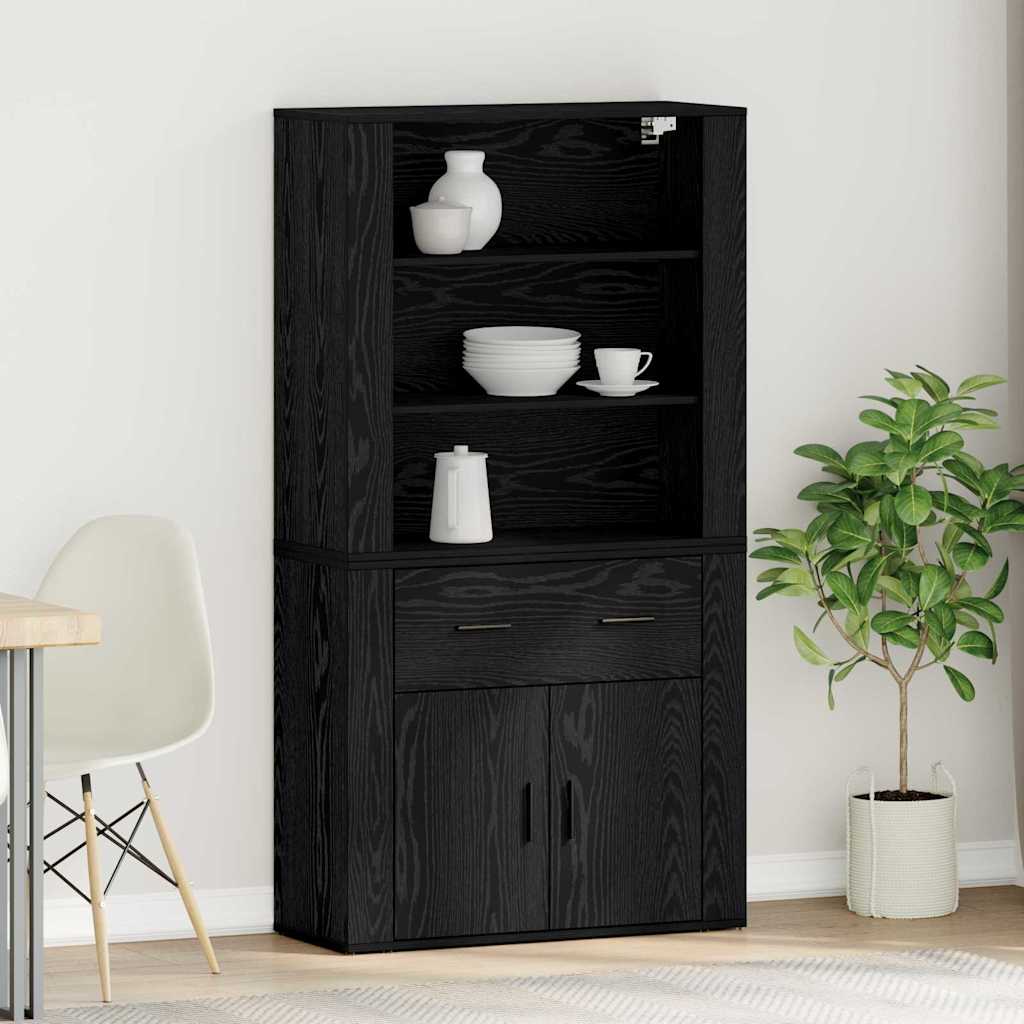 Highboard Μαύρη Οξυά 80 x 33 x 150 εκ Επεξεργασμένο ξύλο - Pakobazaar