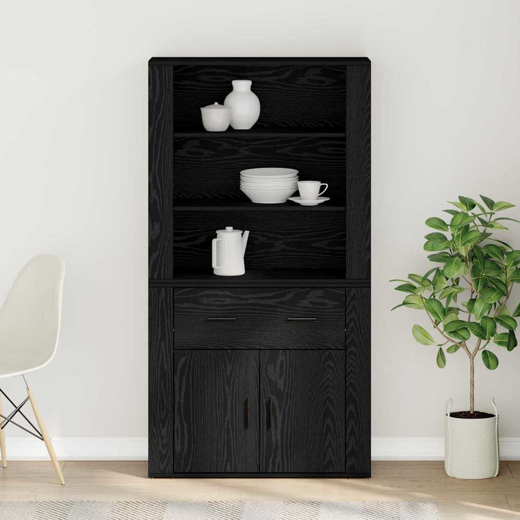 Highboard Μαύρη Οξυά 80 x 33 x 150 εκ Επεξεργασμένο ξύλο - Pakobazaar