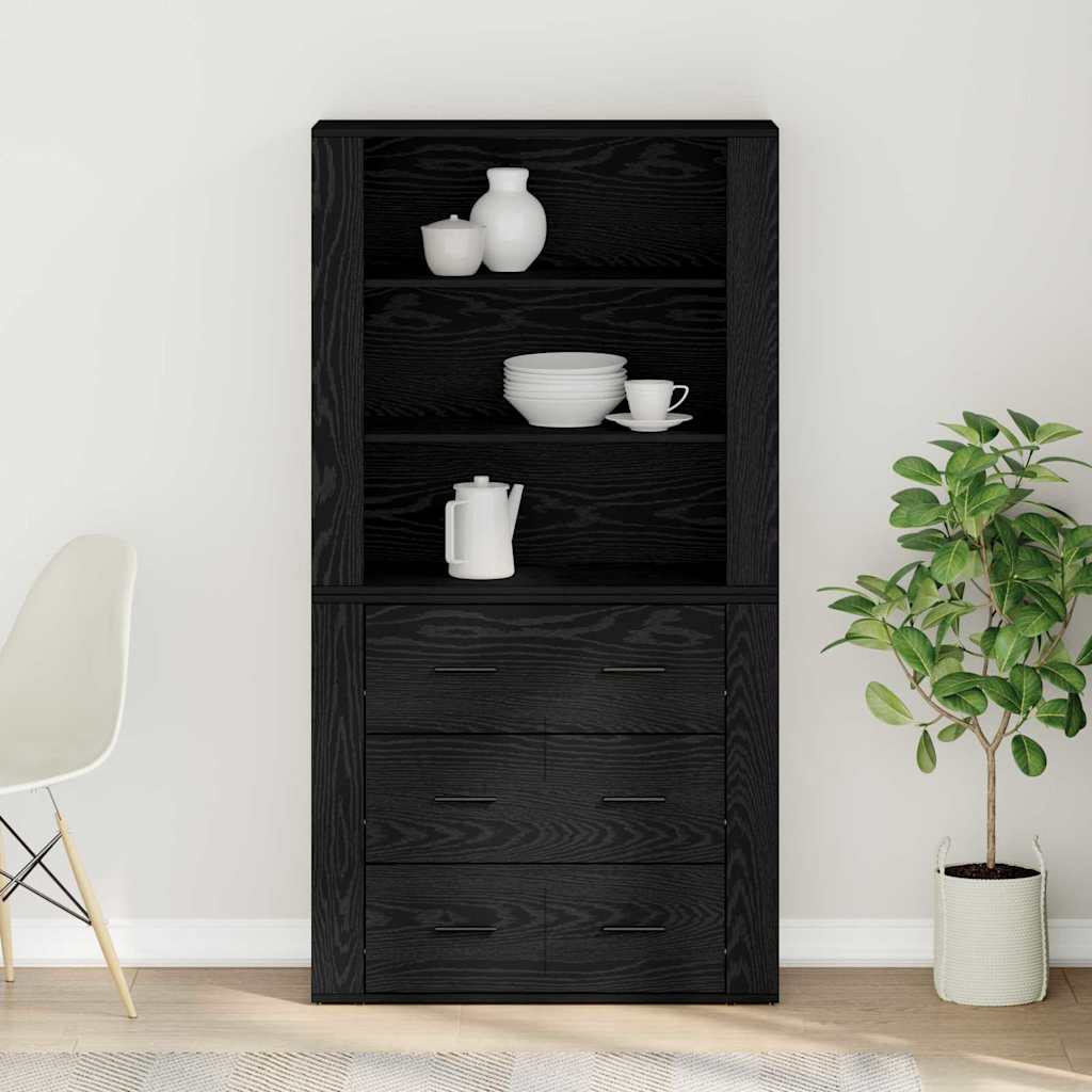 Highboard Μαύρη Οξυά 80 x 33 x 150 εκ Επεξεργασμένο ξύλο - Pakobazaar