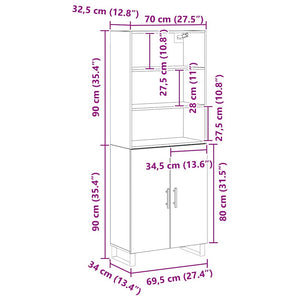 Highboard Μαύρη Οξυά 69,5 x 34 x 180 εκ. Επεξεργασμένο ξύλο - Pakobazaar