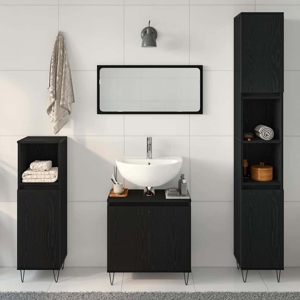 Σετ Επίπλων Μπάνιου με πόρτα 3 pcs Μαύρη Οξυά 30 x 30 x 190 εκ