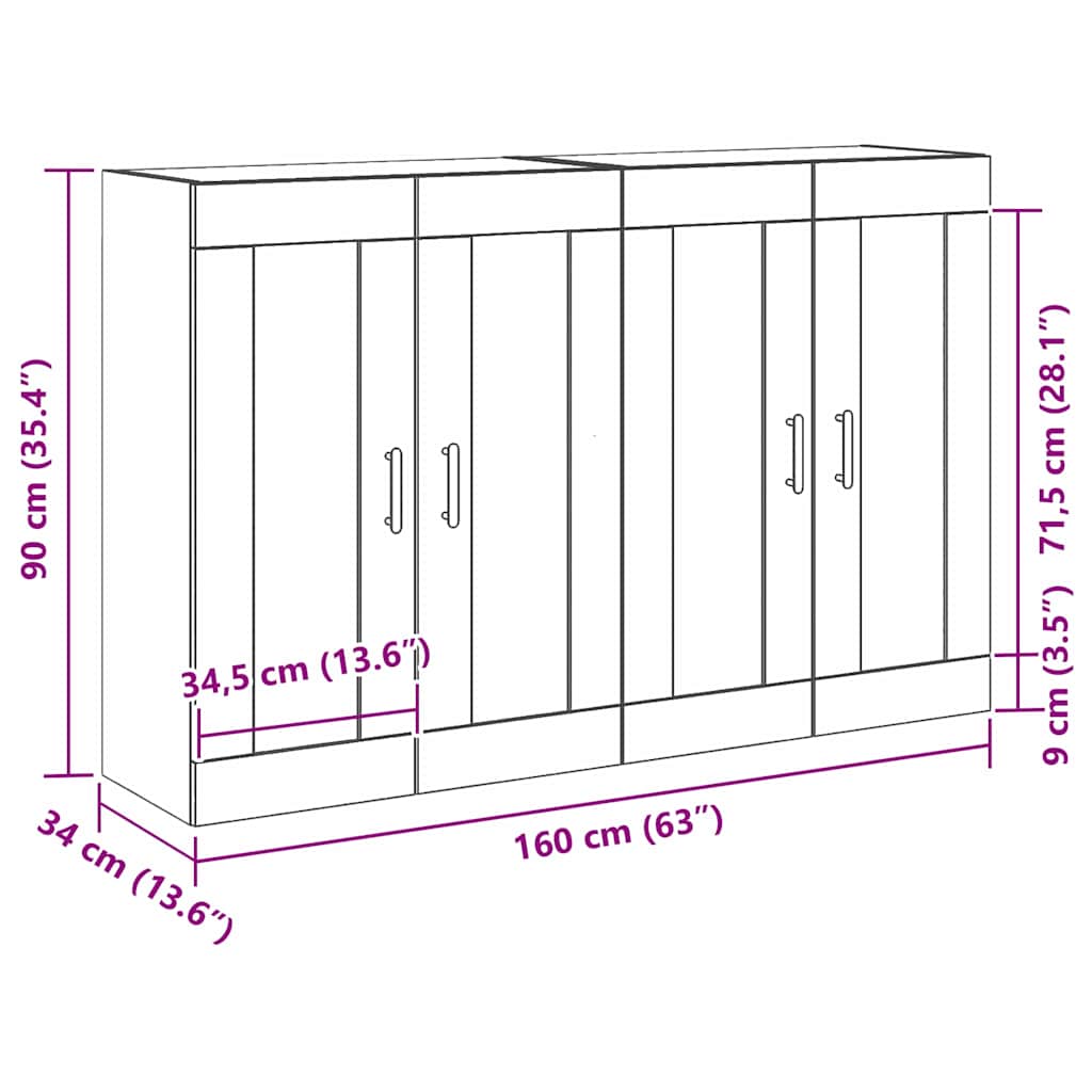 Ντουλάπα τοίχου Επιτοίχιο 2 pcs Μαύρη Οξυά 69,5 x 34 x 90 εκ.