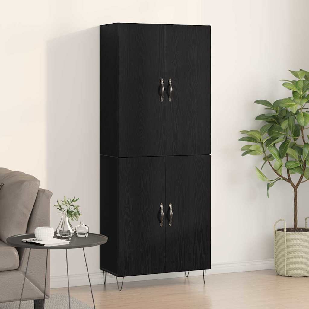 Highboard 2 pcs Μαύρη Οξυά Μηχανική ξυλεία και γυαλί - Pakobazaar