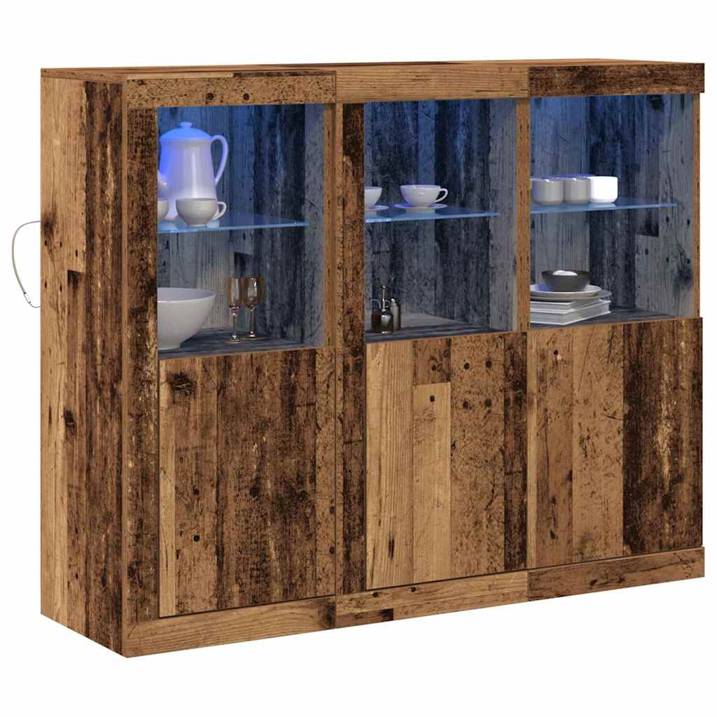 Πλευρικό Τραπέζι LED 3 pcs Παλιό ξύλο 123 x 37 x 100 εκ - Pakobazaar