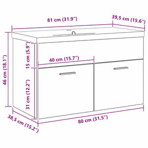 Ντουλάπι Μπάνιου Επιτοίχιο Μαύρη Οξυά 80 x 38,5 x 46 cm - Pakobazaar