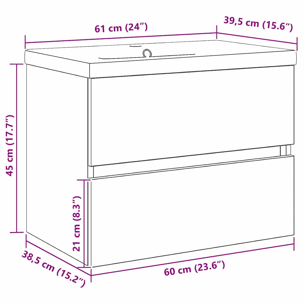 Ντουλάπα Νιπτήρα Mπάνιου Μαύρη Οξυά 60 x 39 x 62 εκ.