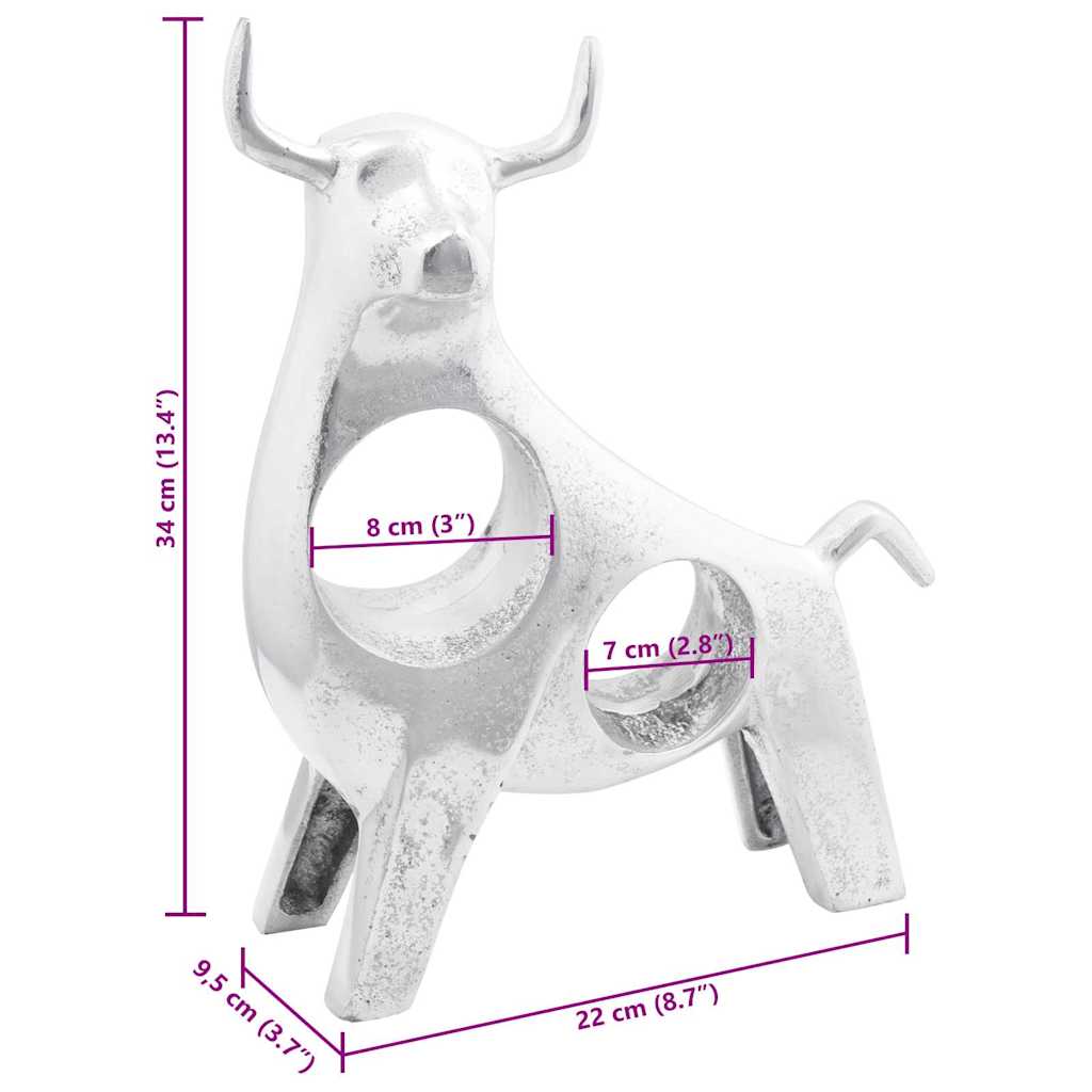 Γλυπτό ταύρου Ασημί 22 x 9.5 x 34 εκ Αλουμίνιο