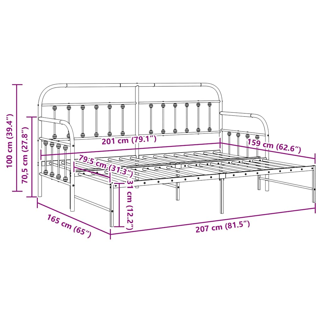 Σκελετός κρεβατιού ημέρας Μαύρο 80 x 200 cm - Pakobazaar