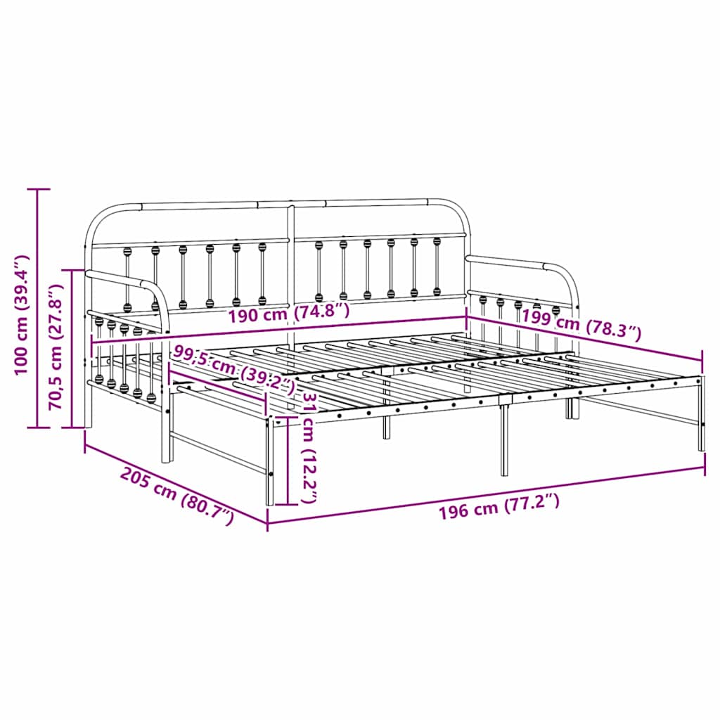 Σκελετός κρεβατιού ημέρας Μαύρο 100 x 190 cm
