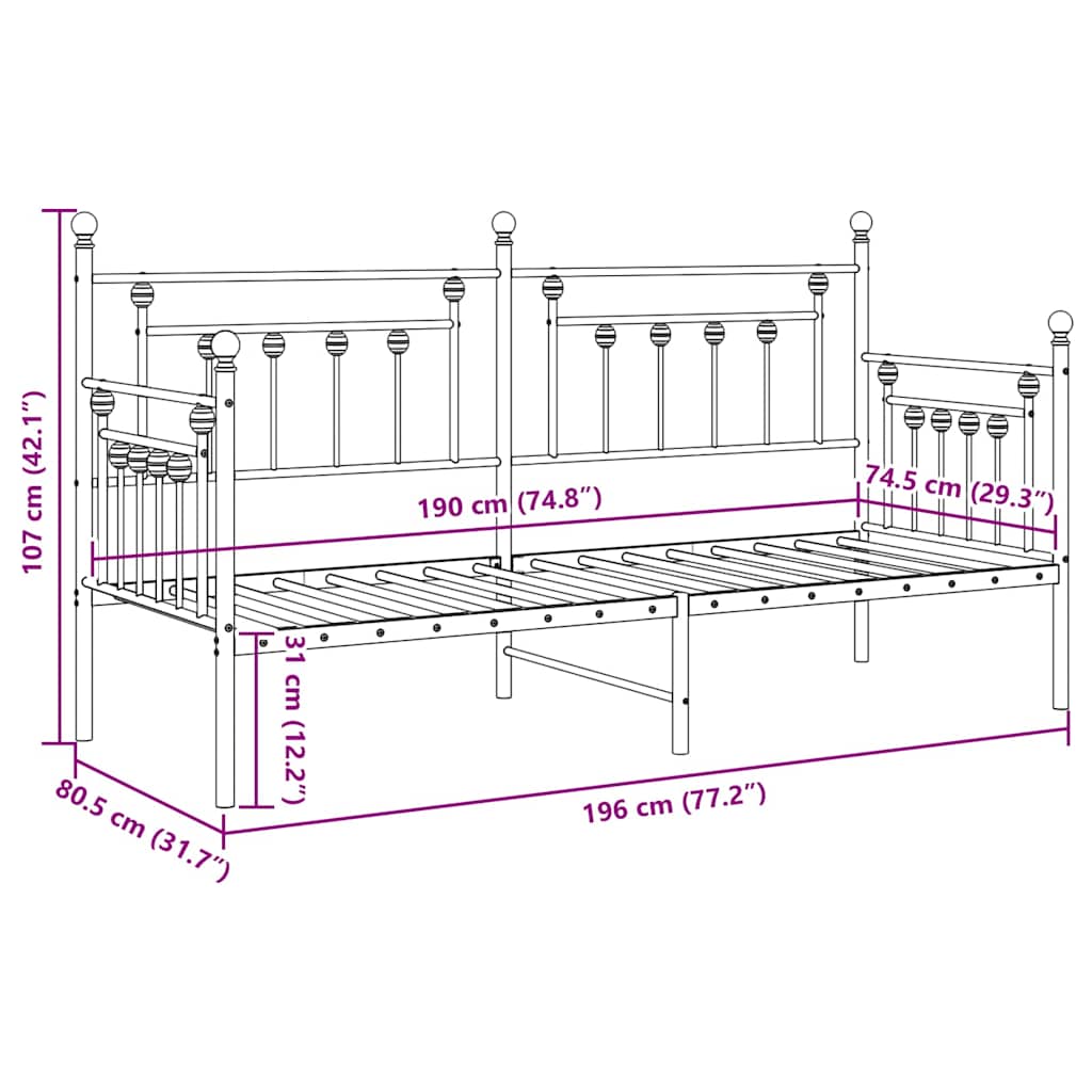 Σκελετός κρεβατιού ημέρας με κεφαλάρι Μαύρο 75 x 190 cm Ατσάλι