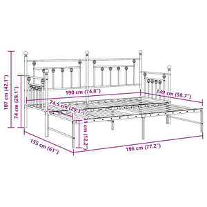 Σκελετός κρεβατιού ημέρας Μαύρο 75 x 190 cm Ατσάλι - Pakobazaar