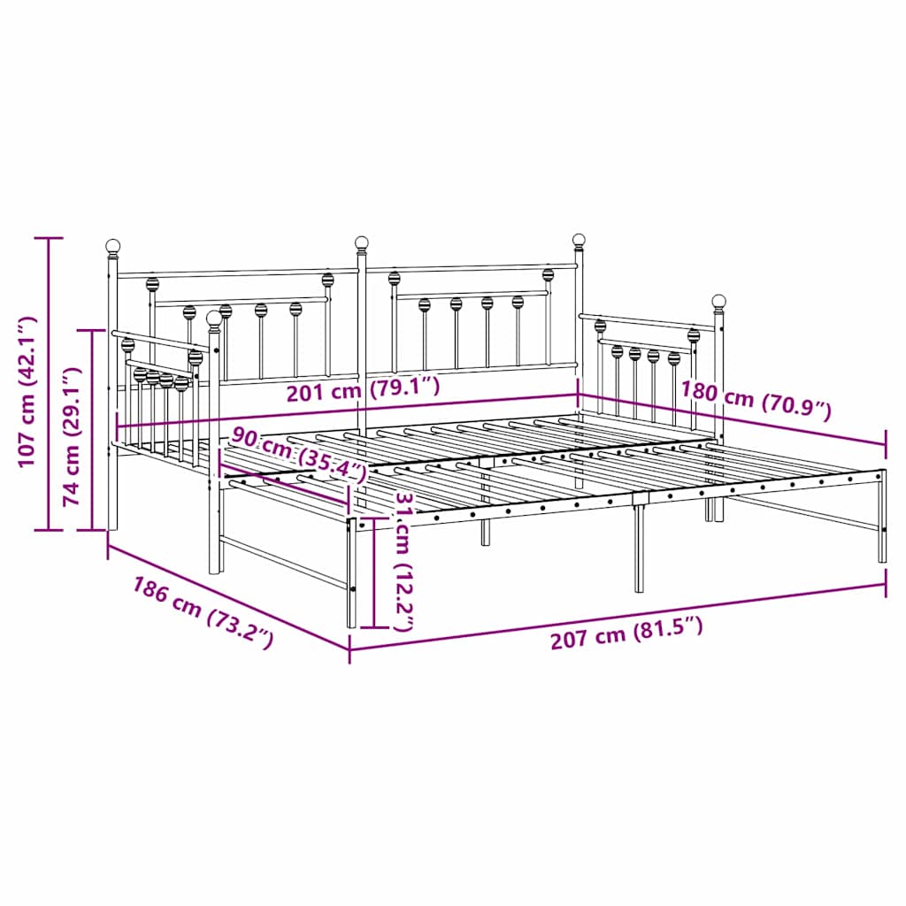 Σκελετός κρεβατιού ημέρας Λευκό 90 x 200 cm Ατσάλι - Pakobazaar