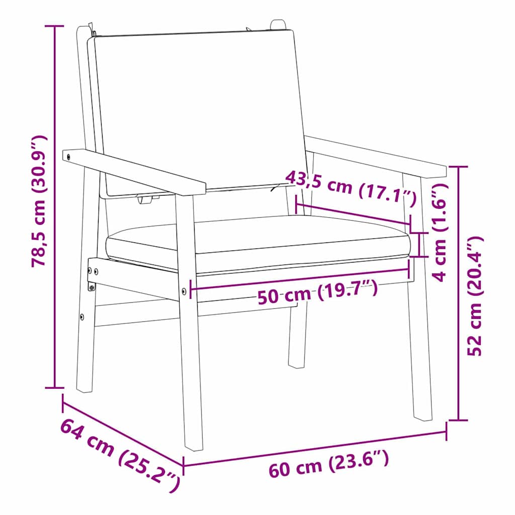 Καρέκλα Κήπου με μαξιλάρι 2 pcs Ανθρακί Στερεό Ξύλο Ακακίας - Pakobazaar
