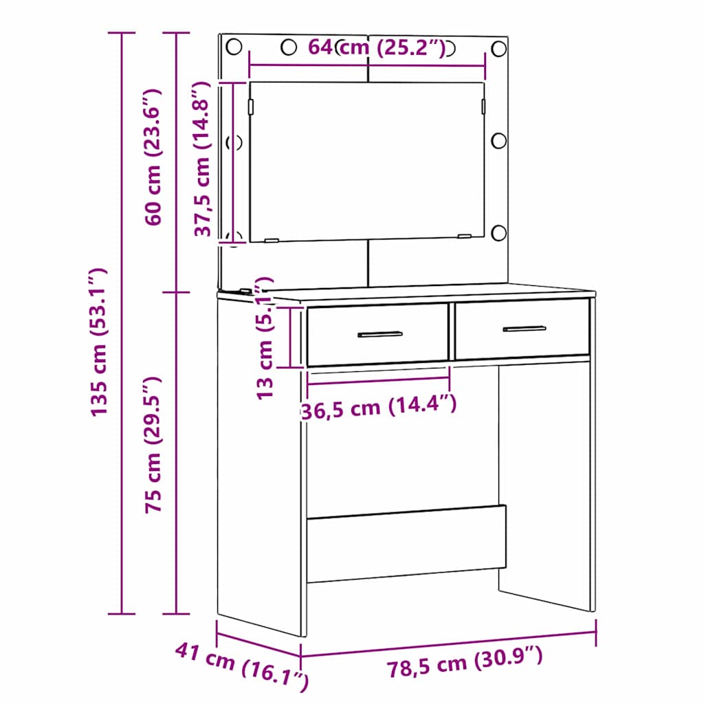 Τραπέζι περιποίησης με συρτάρι Artisan Oak 78,5 x 41 x 135 εκ - Pakobazaar