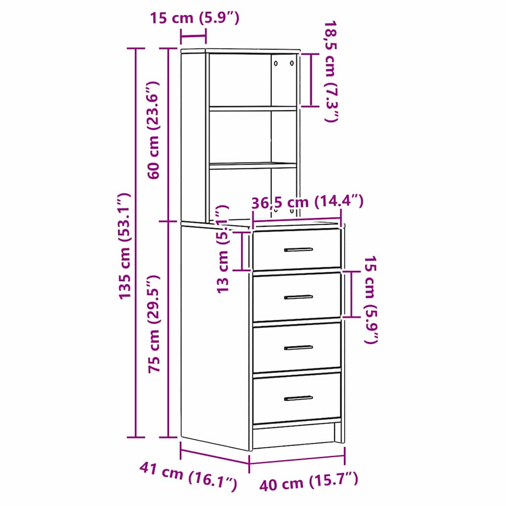 Highboard Sonoma Δρυς 40 x 41 x 135 εκ. Επεξεργασμένο ξύλο