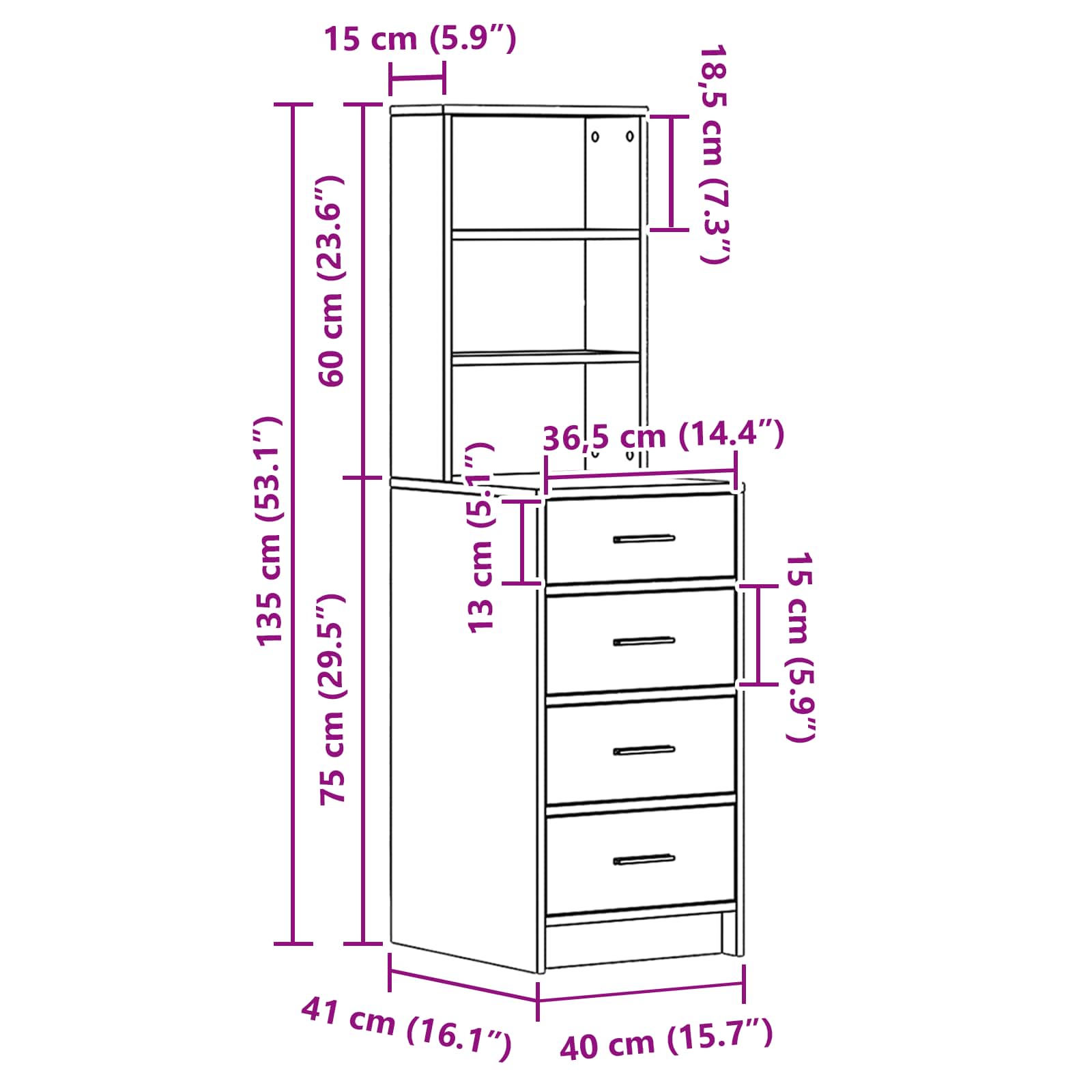Highboard Καπνιστή δρυς 40 x 41 x 135 εκ. Επεξεργασμένο ξύλο