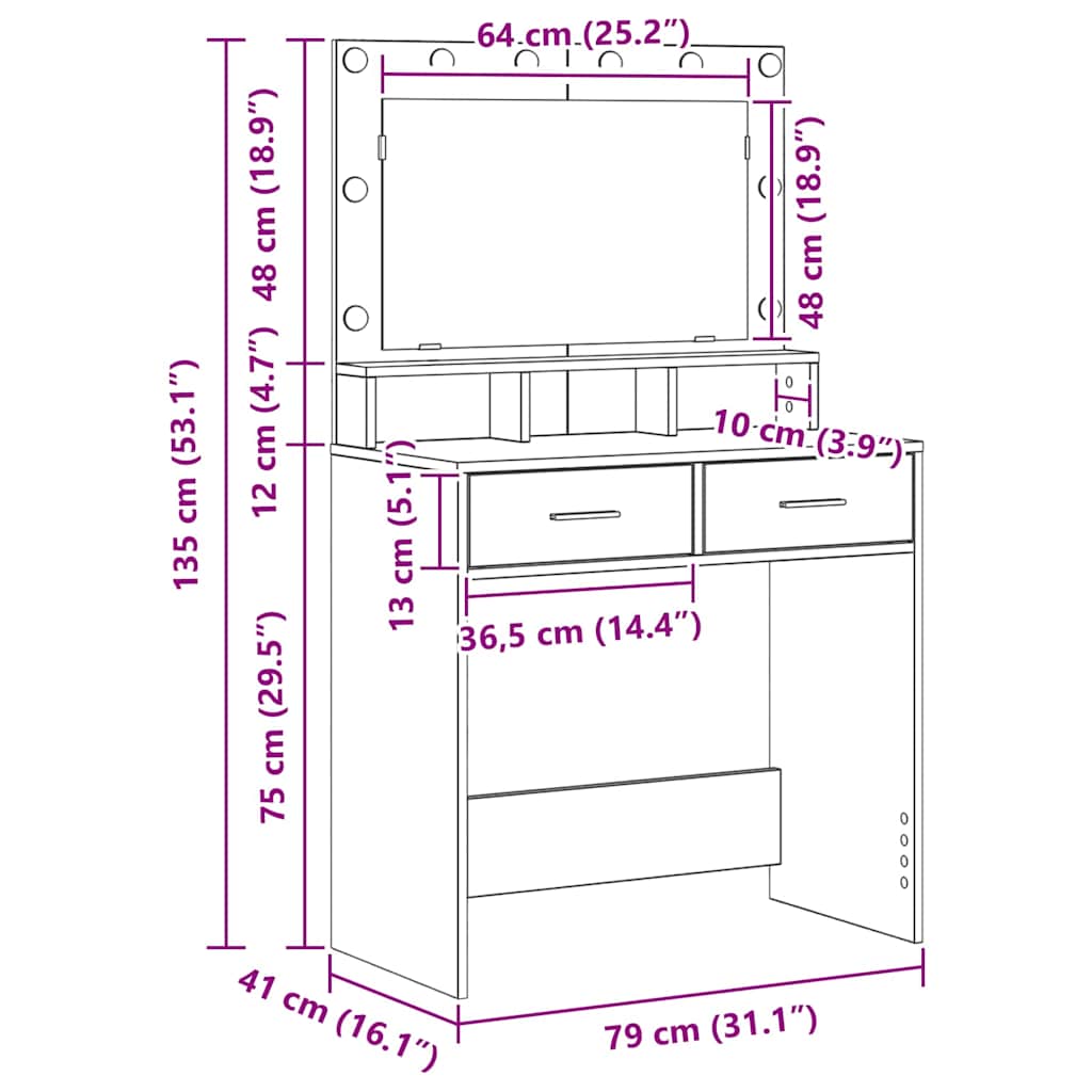Τραπέζι περιποίησης με συρτάρι Artisan Oak 79 x 41 x 135 εκ. - Pakobazaar